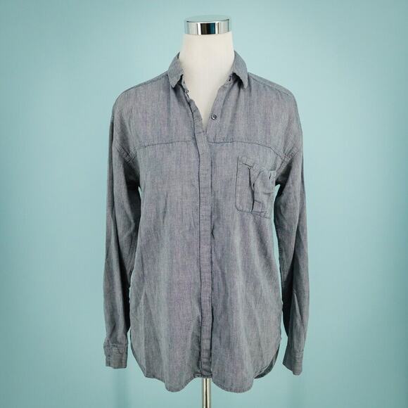 Wilfred Free Aritzia Size Small S Blue Chambray Collared Button Long Sleeve Top - Picture 1 of 6